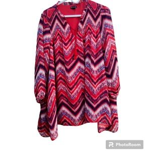 New Directions Weekend Blouse Women's Red Smocked Lightweight Sz. XL